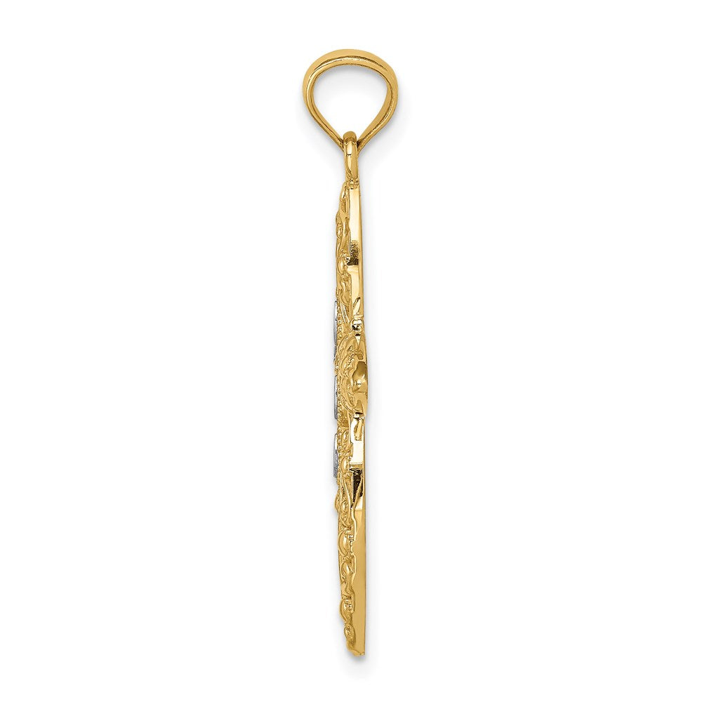 14K Yellow & Rhodium White D/C Passion Cross Pendant