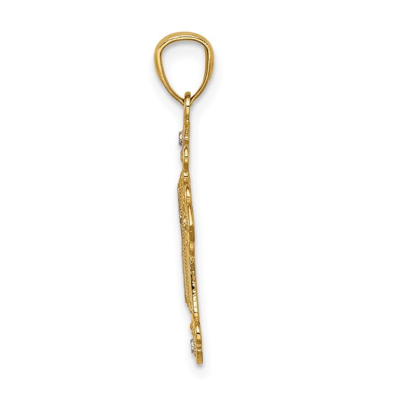 14K Yellow & Rhodium W/White D/C Cross Pendant
