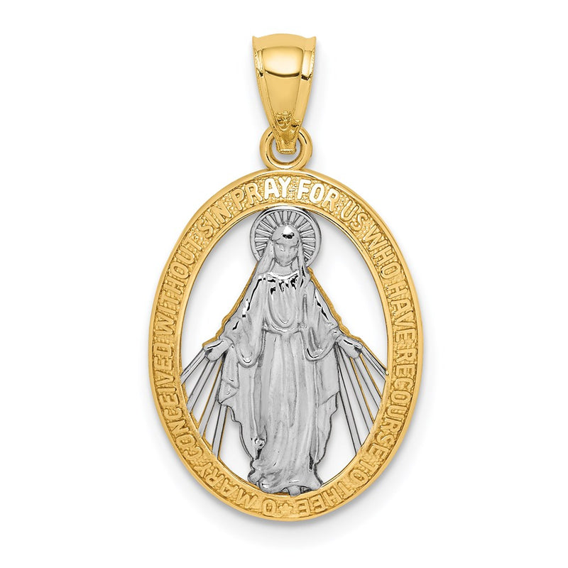 14K Yellow & Rhodium White Polished Miraculous Medal Pendant
