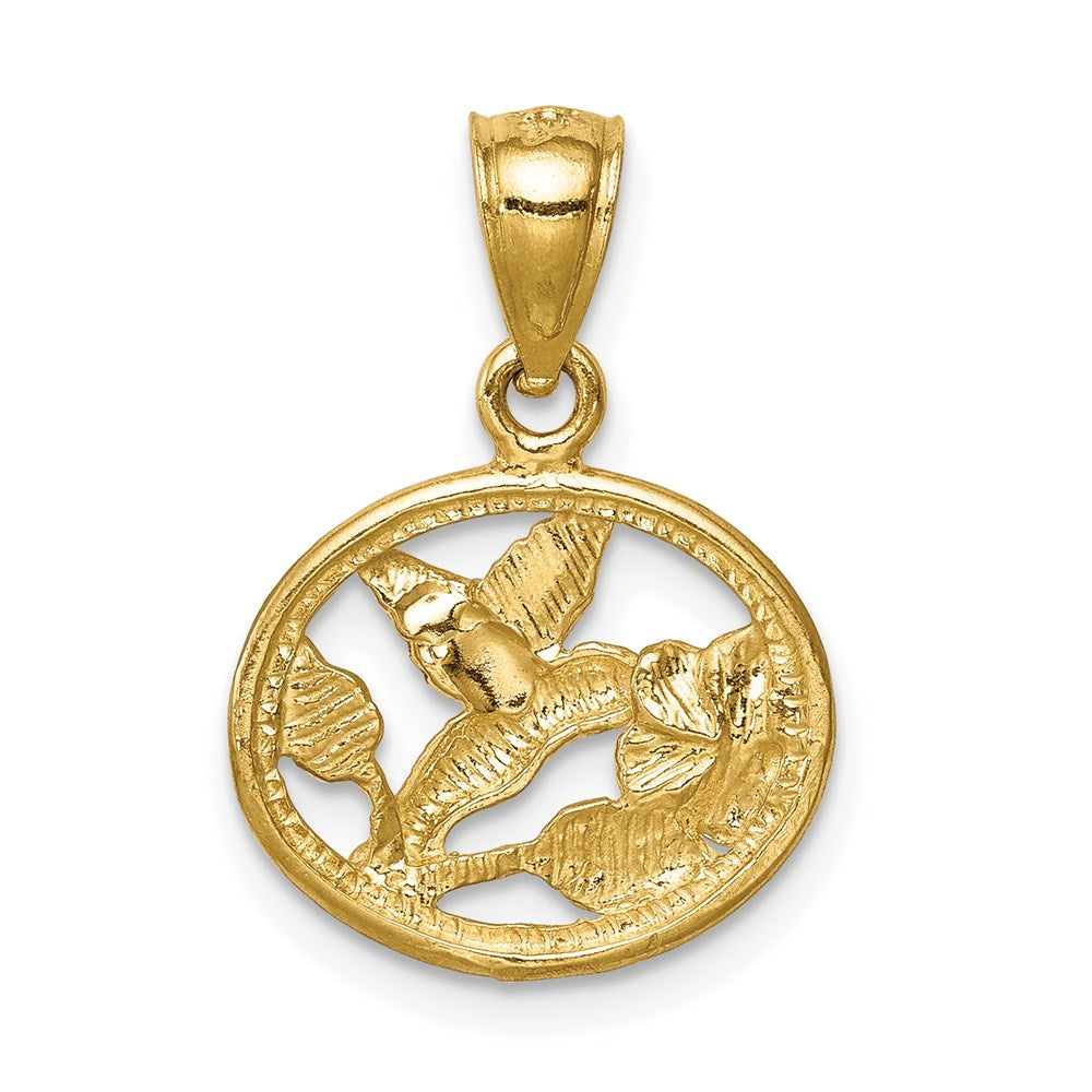 14K Yellow Gold D/C Brushed Hummingbird Pendant