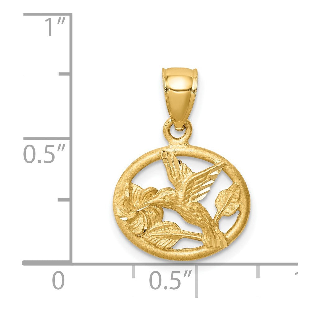 14K Yellow Gold D/C Brushed Hummingbird Pendant
