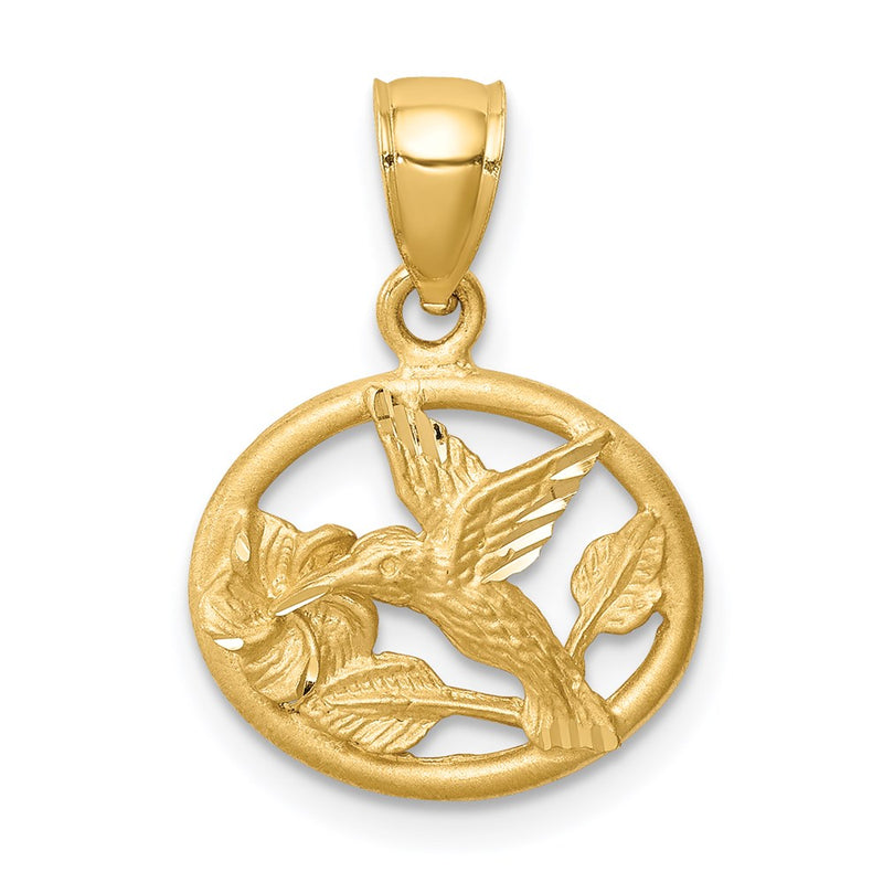 14K Yellow Gold D/C Brushed Hummingbird Pendant