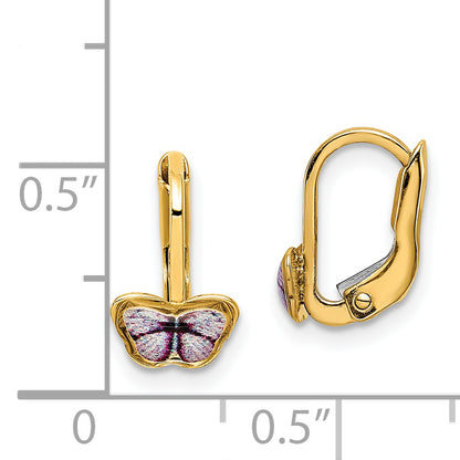 14K Yellow Gold Children'S Enamel Butterfly Hoop Earrings