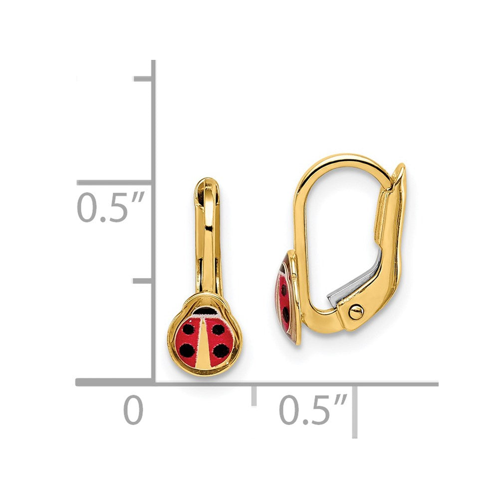 14K Yellow Gold Children'S Enamel Ladybug Leverback Earrings