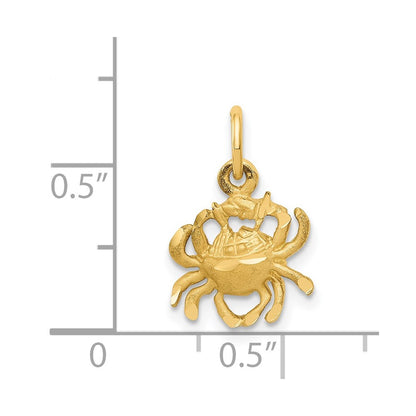 14K Yellow Gold Satin Diamond-Cut Cancer Zodiac Charm