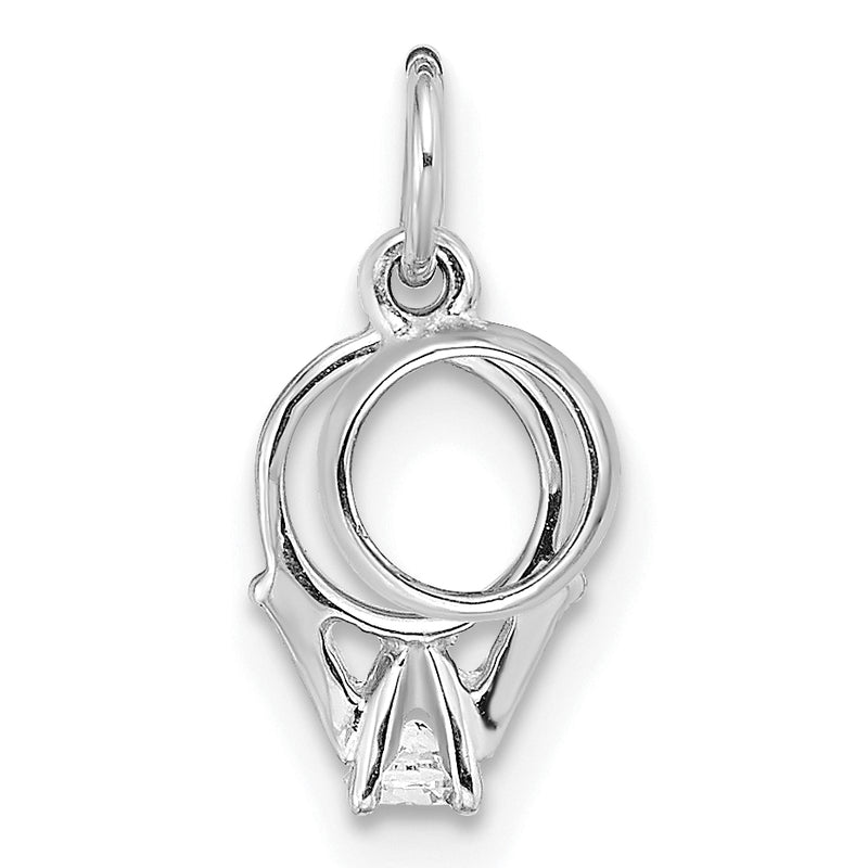 14K White Gold Cz Mini 3D Wedding Ring Charm