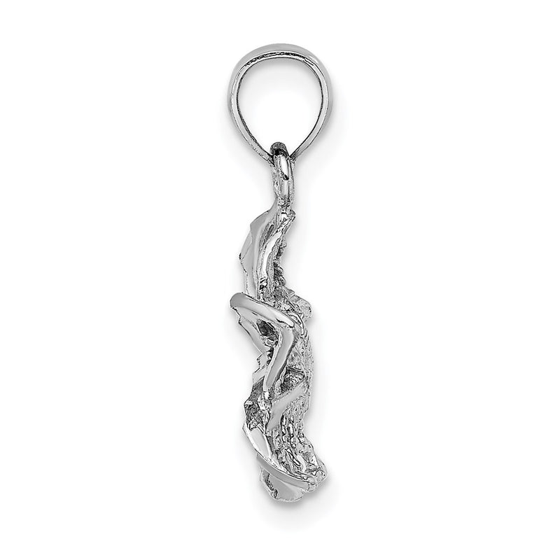 14K White Gold Polished And Beaded Plumeria Flower Charm