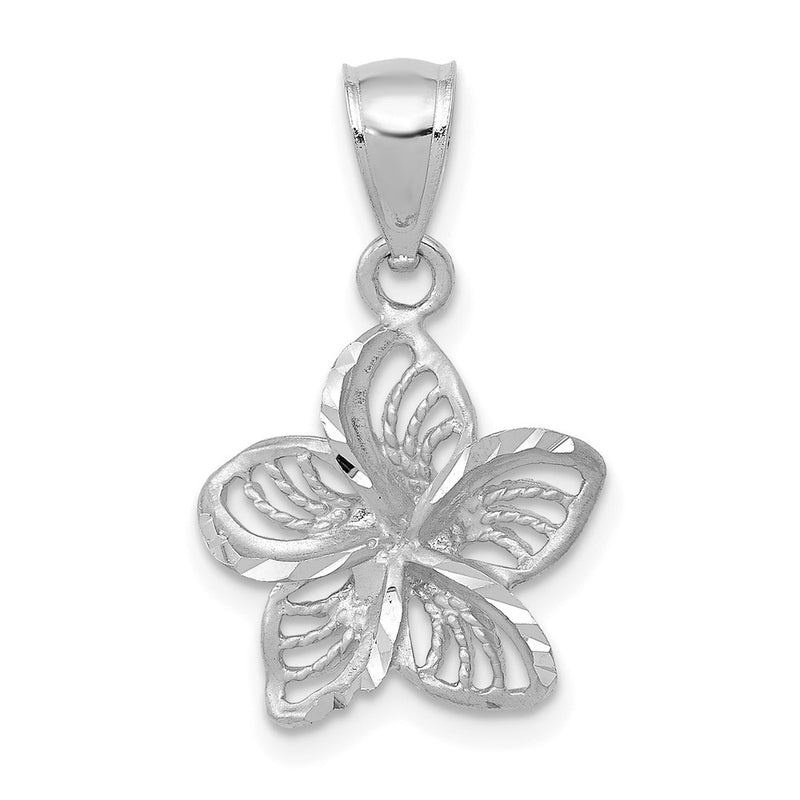 14K White Gold Polished And Beaded Plumeria Flower Charm