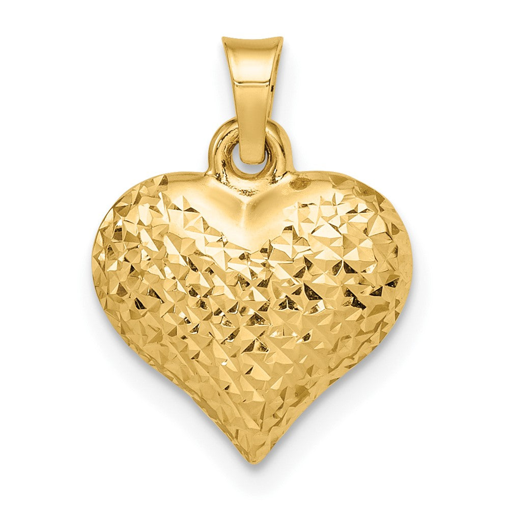 14K Yellow Gold Polished Diamond-Cut Large Puffed Heart Pendant