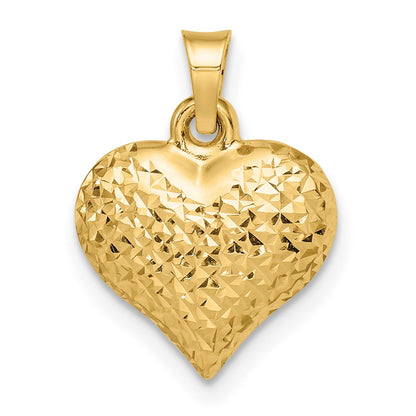 14K Yellow Gold Polished Diamond-Cut Large Puffed Heart Pendant