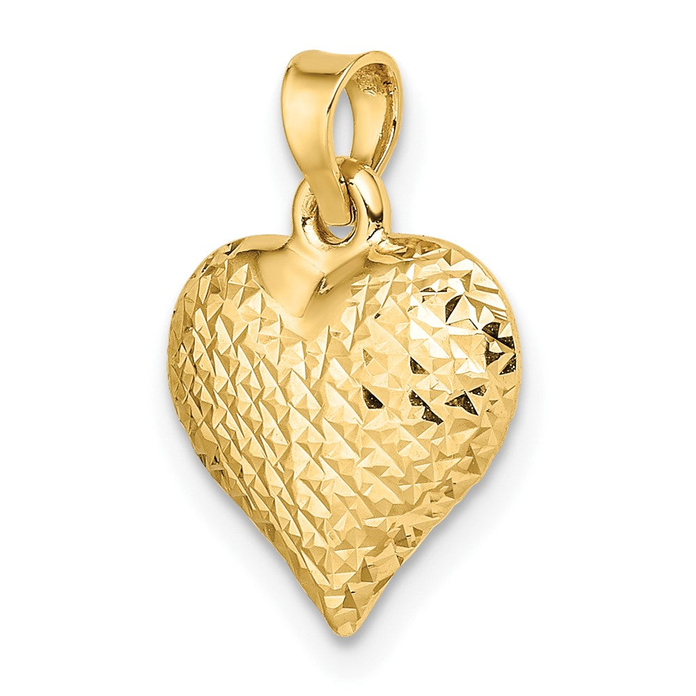 14K Yellow Gold Polished Diamond-Cut Large Puffed Heart Pendant