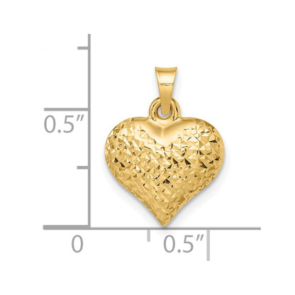 14K Yellow Gold Polished Diamond-Cut Large Puffed Heart Pendant