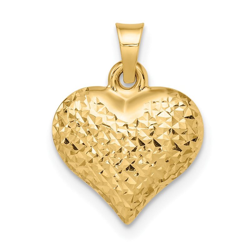 14K Yellow Gold Polished Diamond-Cut Large Puffed Heart Pendant