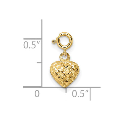 14K Yellow Gold D/C Heart W/ Spring Ring Clasp Charm