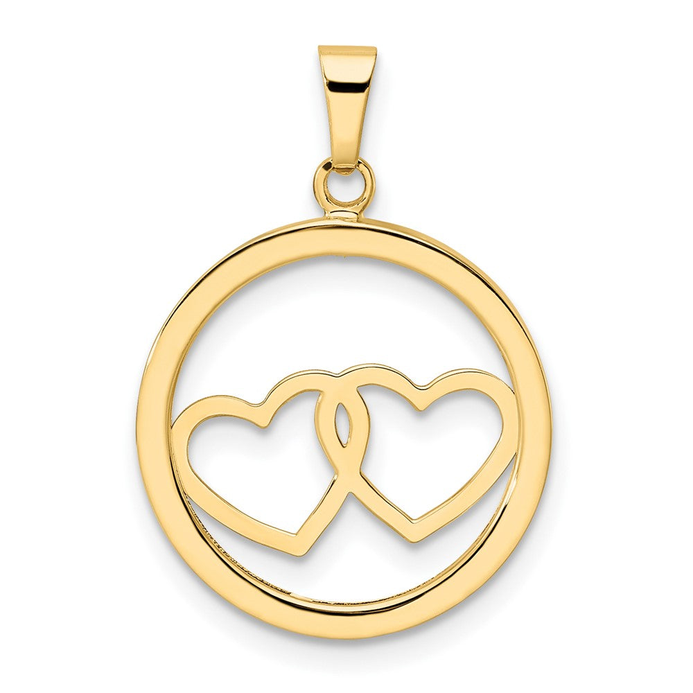 14K Yellow Gold Polished Double Heart In Circle Pendant
