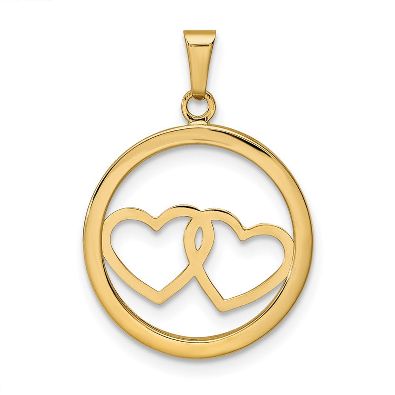 14K Yellow Gold Polished Double Heart In Circle Pendant