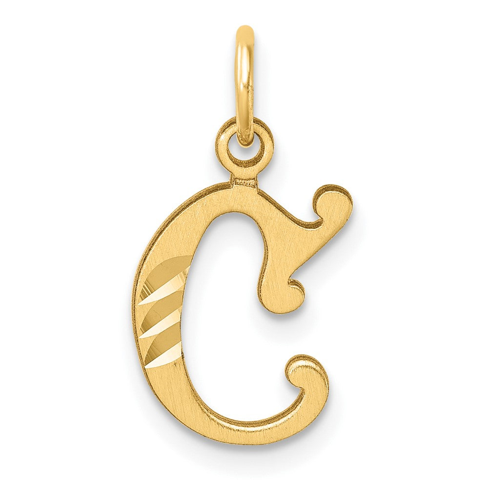 14K Yellow Gold Diamond-Cut Letter C Initial Charm