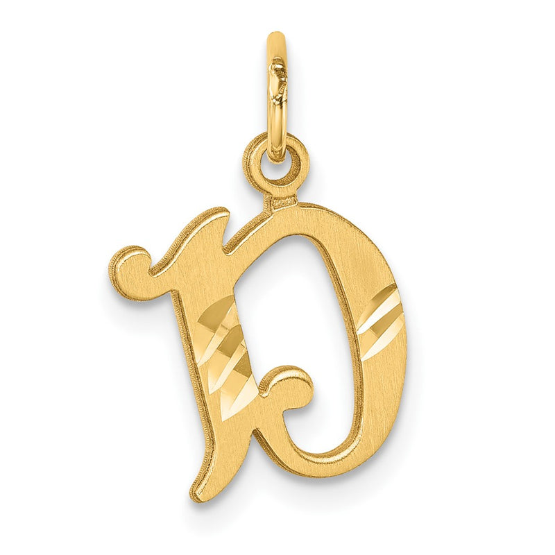 14K Yellow Gold Diamond-Cut Letter D Initial Charm