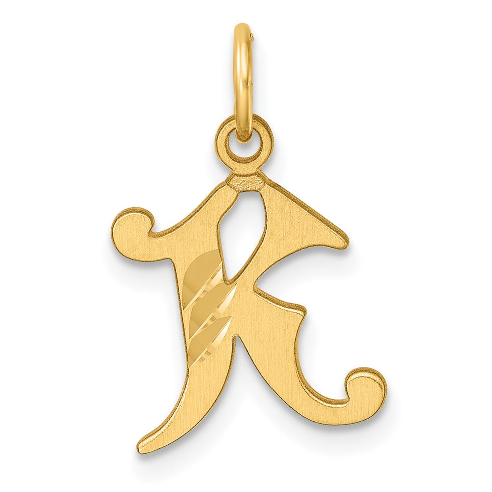 14K Yellow Gold Diamond-Cut Letter K Initial Charm