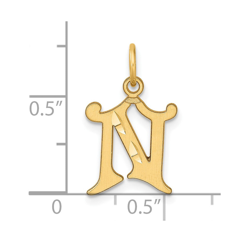 14K Yellow Gold Diamond-Cut Letter N Initial Charm
