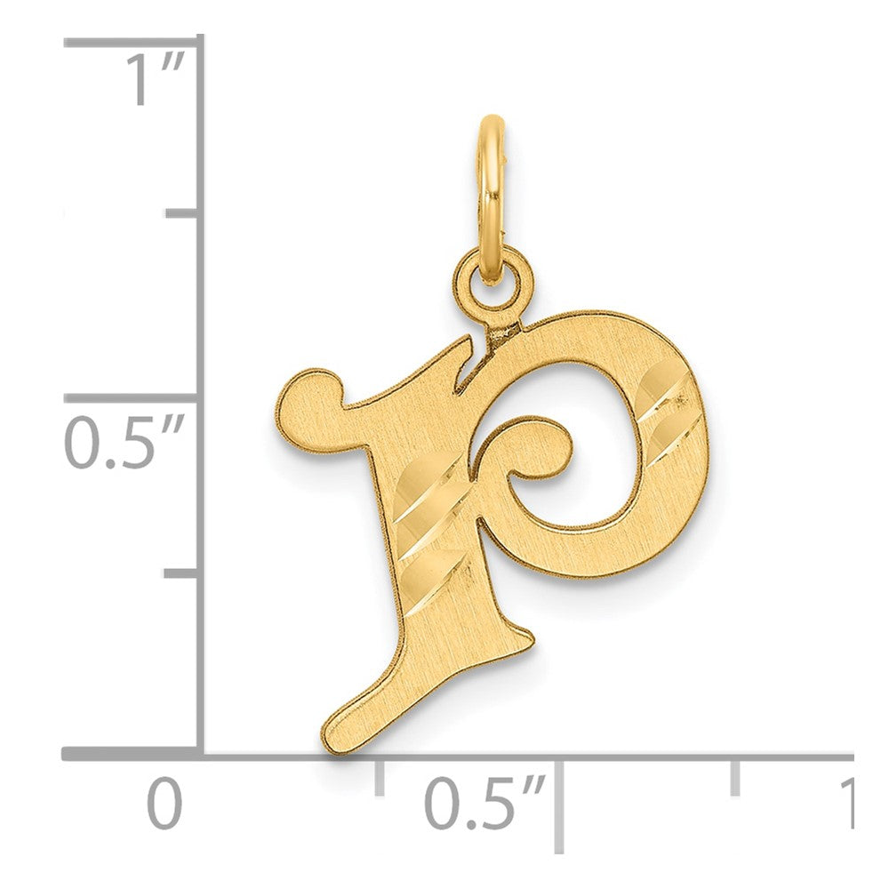 14K Yellow Gold Diamond-Cut Letter P Initial Charm