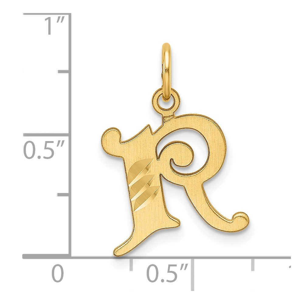 14K Yellow Gold Diamond-Cut Letter R Initial Charm