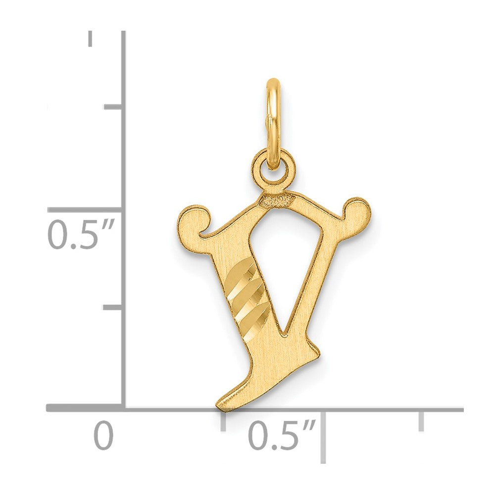 14K Yellow Gold Diamond-Cut Letter V Initial Charm