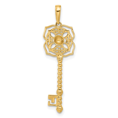 14K Yellow & Rhodium and White Rhodium D/c Floral Key Pendant