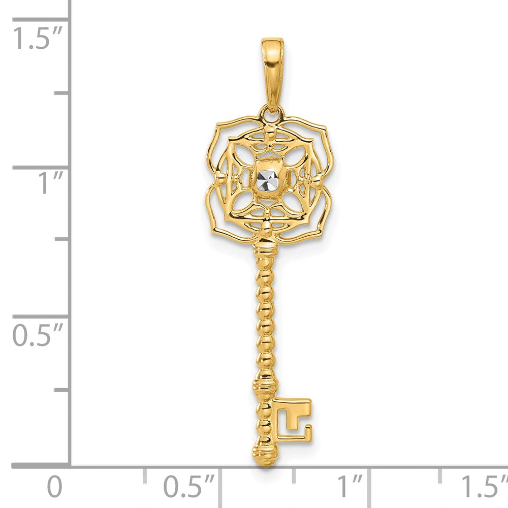 14K Yellow & Rhodium and White Rhodium D/c Floral Key Pendant