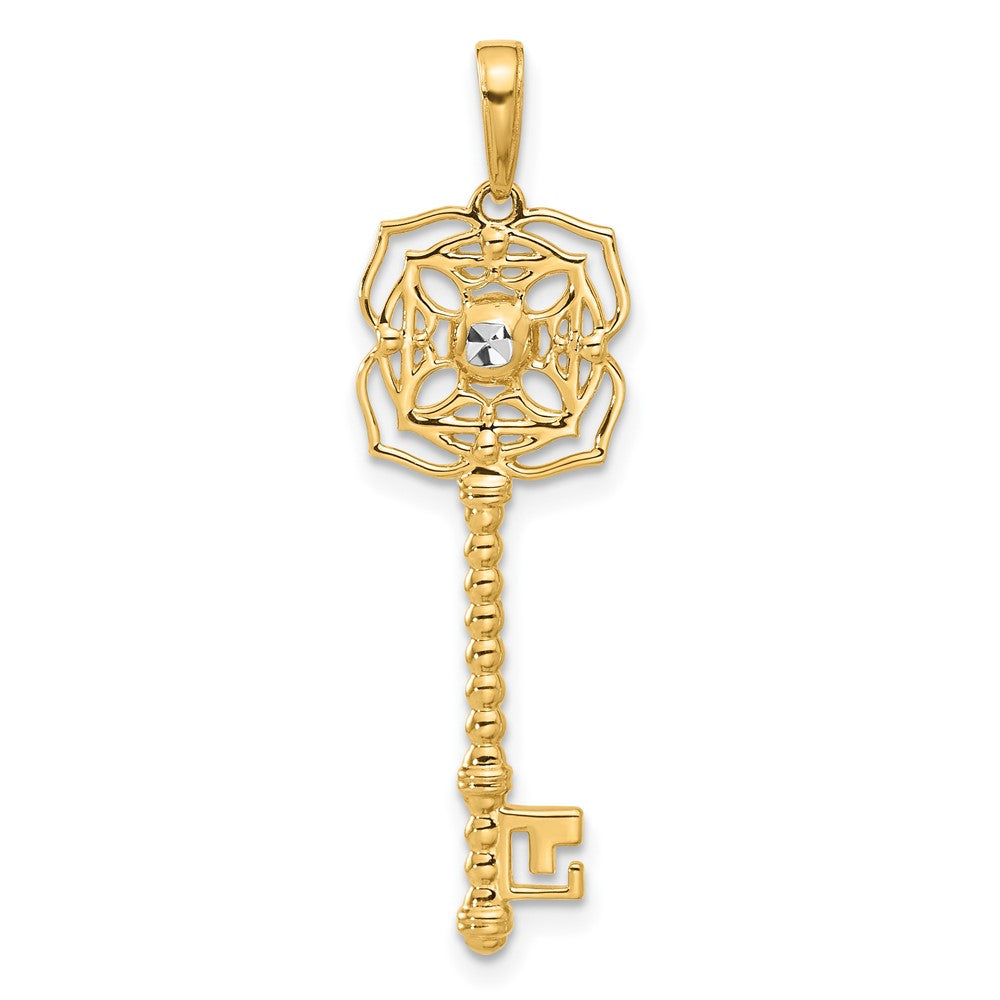 14K Yellow & Rhodium and White Rhodium D/c Floral Key Pendant