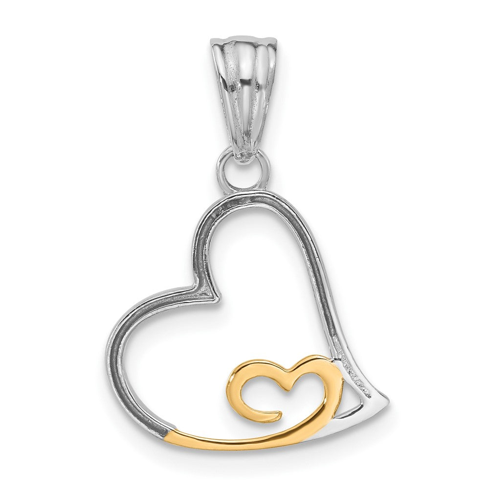 14K Two-Tone Diamond-Cut Hearts Pendant