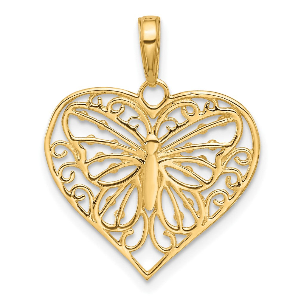 14K Yellow & Rhodium and White Rhodium D/c Butterfly Heart Pendant