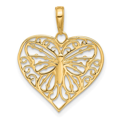 14K Yellow & Rhodium and White Rhodium D/c Butterfly Heart Pendant