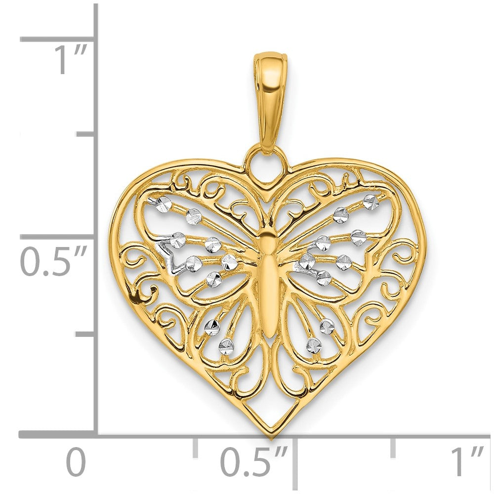 14K Yellow & Rhodium and White Rhodium D/c Butterfly Heart Pendant
