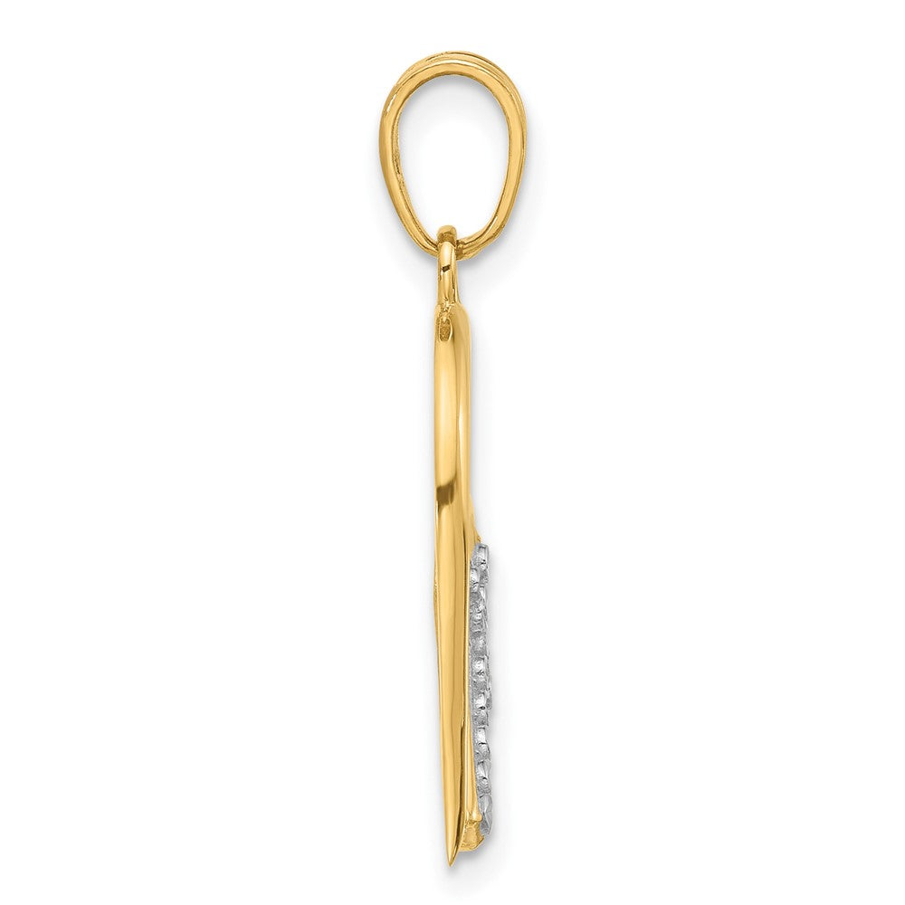 14K Yellow & Rhodium and White Rhodium Diamond-Cut Cross in Heart Pendant