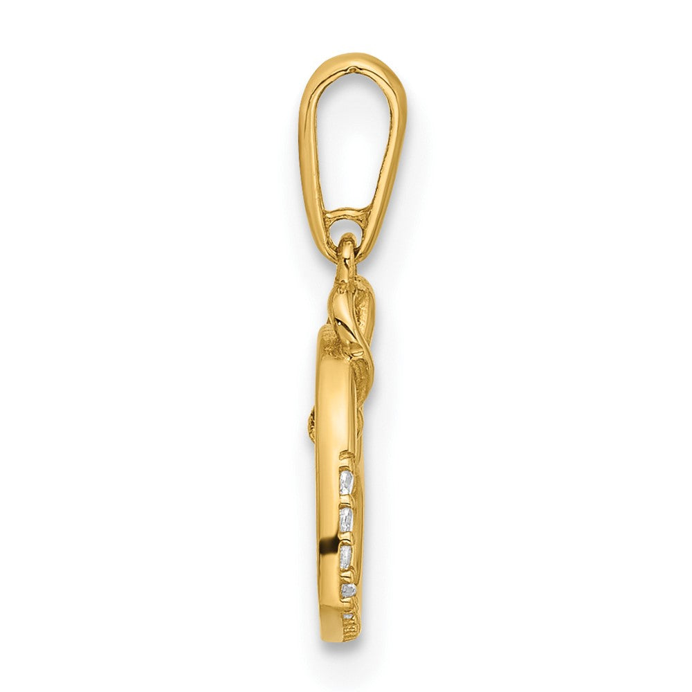 14K Yellow Gold Polished CZ Heart W/cross Dangle Pendant