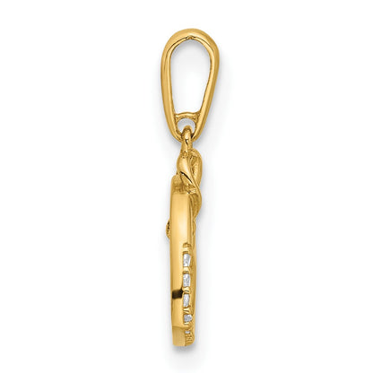 14K Yellow Gold Polished CZ Heart W/cross Dangle Pendant