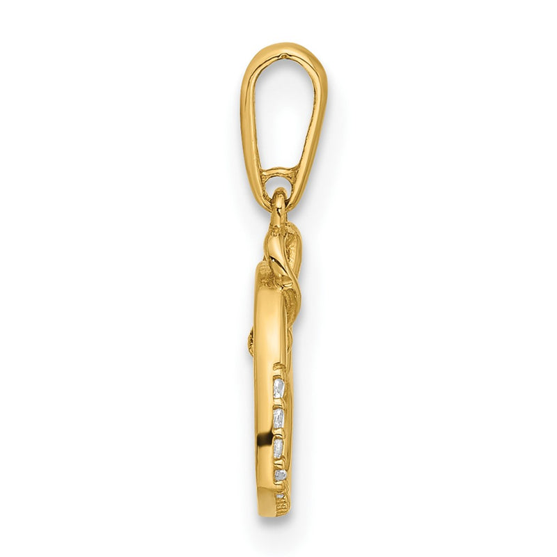 14K Yellow Gold Polished CZ Heart W/cross Dangle Pendant