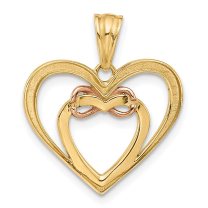 14K Two-Tone and White Rhodium Diamond-Cut Infinity Hearts Pendant