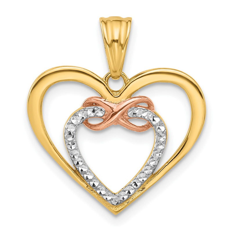 14K Two-Tone and White Rhodium Diamond-Cut Infinity Hearts Pendant