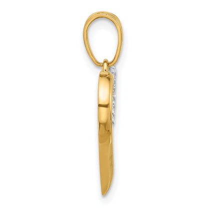 14K Yellow & Rhodium with White Rhodium Diamond-Cut Open Hearts Pendant