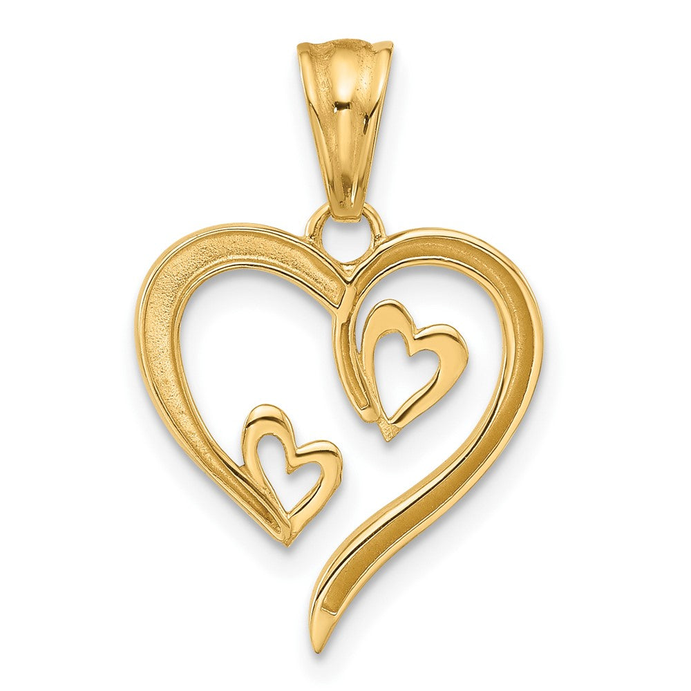 14K Yellow & Rhodium with White Rhodium Diamond-Cut Open Hearts Pendant