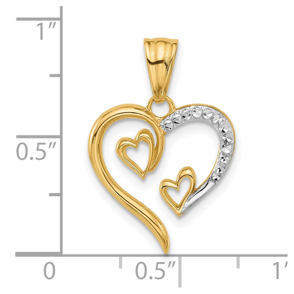 14K Yellow & Rhodium with White Rhodium Diamond-Cut Open Hearts Pendant