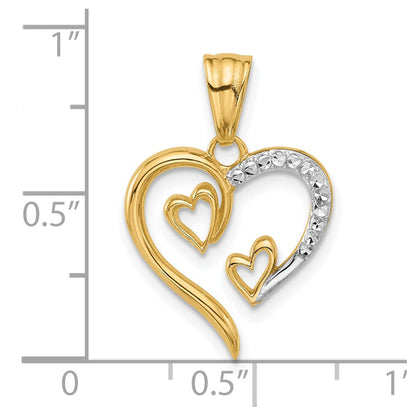 14K Yellow & Rhodium with White Rhodium Diamond-Cut Open Hearts Pendant