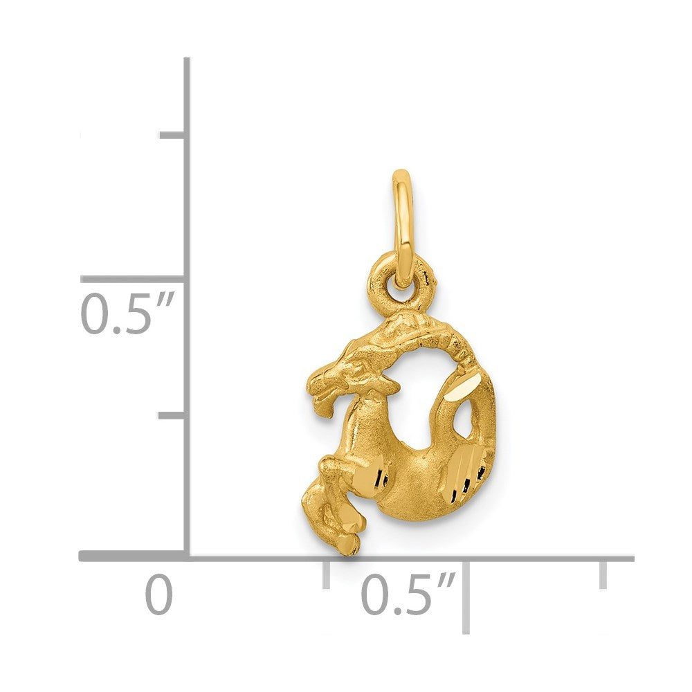 14K Yellow Gold Satin Diamond-Cut Capricorn Zodiac Charm
