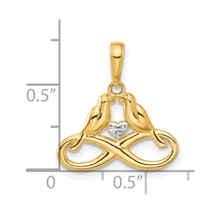 14K Yellow & Rhodium and White Rhodium D/c Infinity Love Birds Pendant