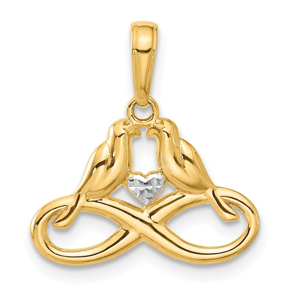 14K Yellow & Rhodium and White Rhodium D/c Infinity Love Birds Pendant