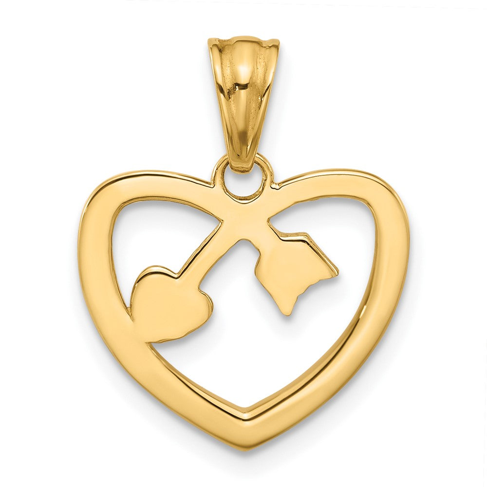 14K Yellow & Rhodium with White Rhodium Diamond-Cut Heart Arrow Pendant