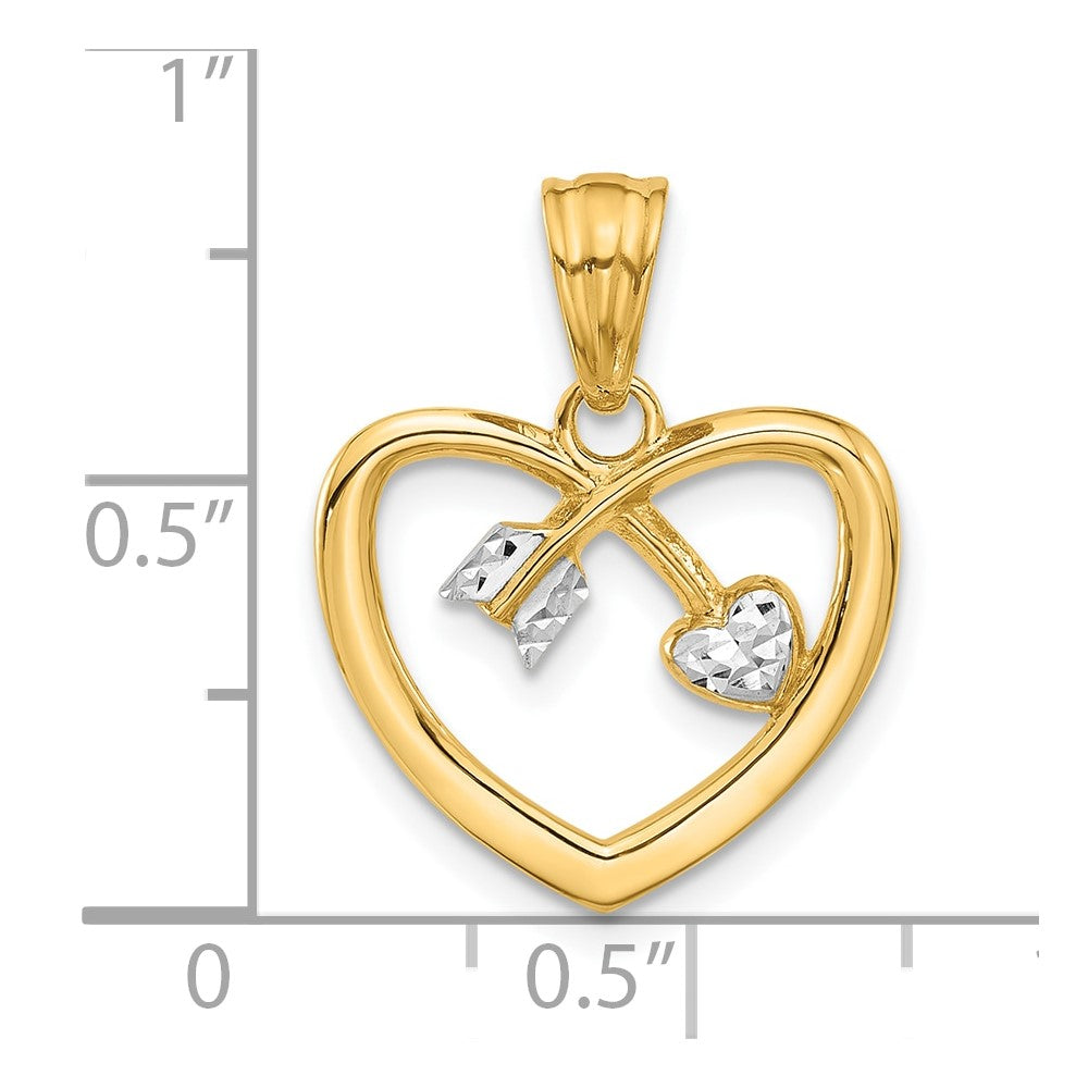 14K Yellow & Rhodium with White Rhodium Diamond-Cut Heart Arrow Pendant