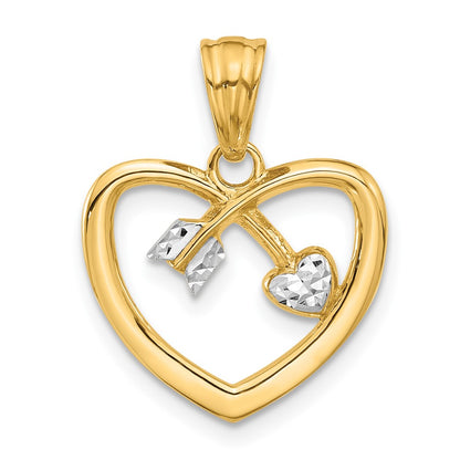14K Yellow & Rhodium with White Rhodium Diamond-Cut Heart Arrow Pendant